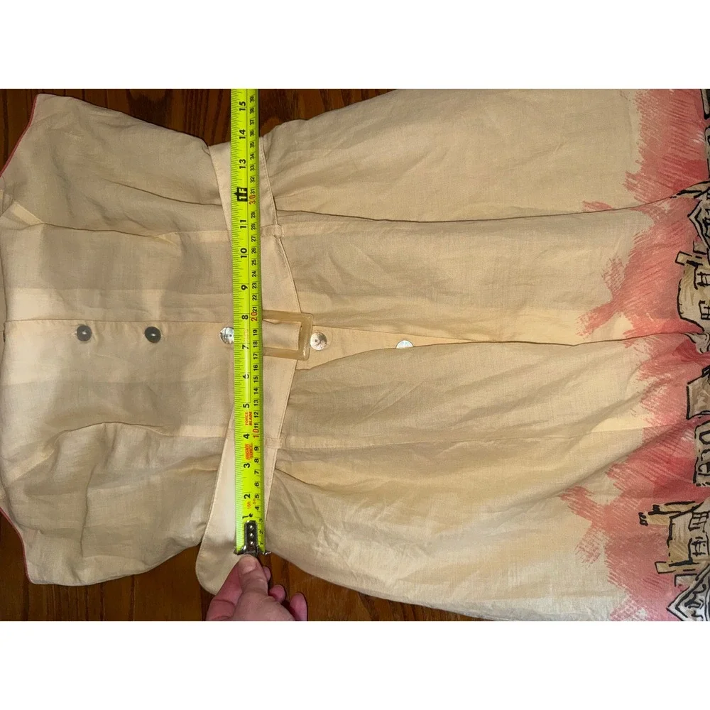 Sangria Yellow Cotton Belted Shirt Dress Paris Border Print Rose Houses - Picture 6 of 7